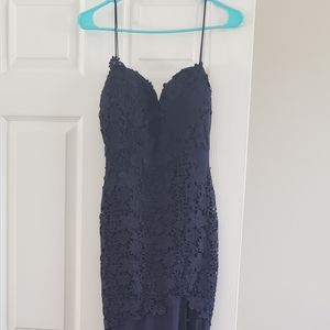 Fasionnova royal blue long prom dress with split